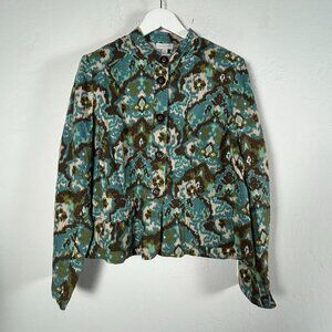 Charter Club Womens Button-Up Jacket Abstract Pattern XL Blue Green Lightweight